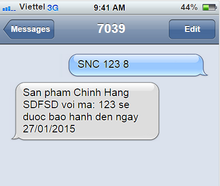 tin nhắn SMS VỪA LÀ TEM XÁC THỰC SẢN PHẨM